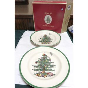 2 Vintage Spode Christmas Tree 10 3/8" Dinner Table Plates  S3324